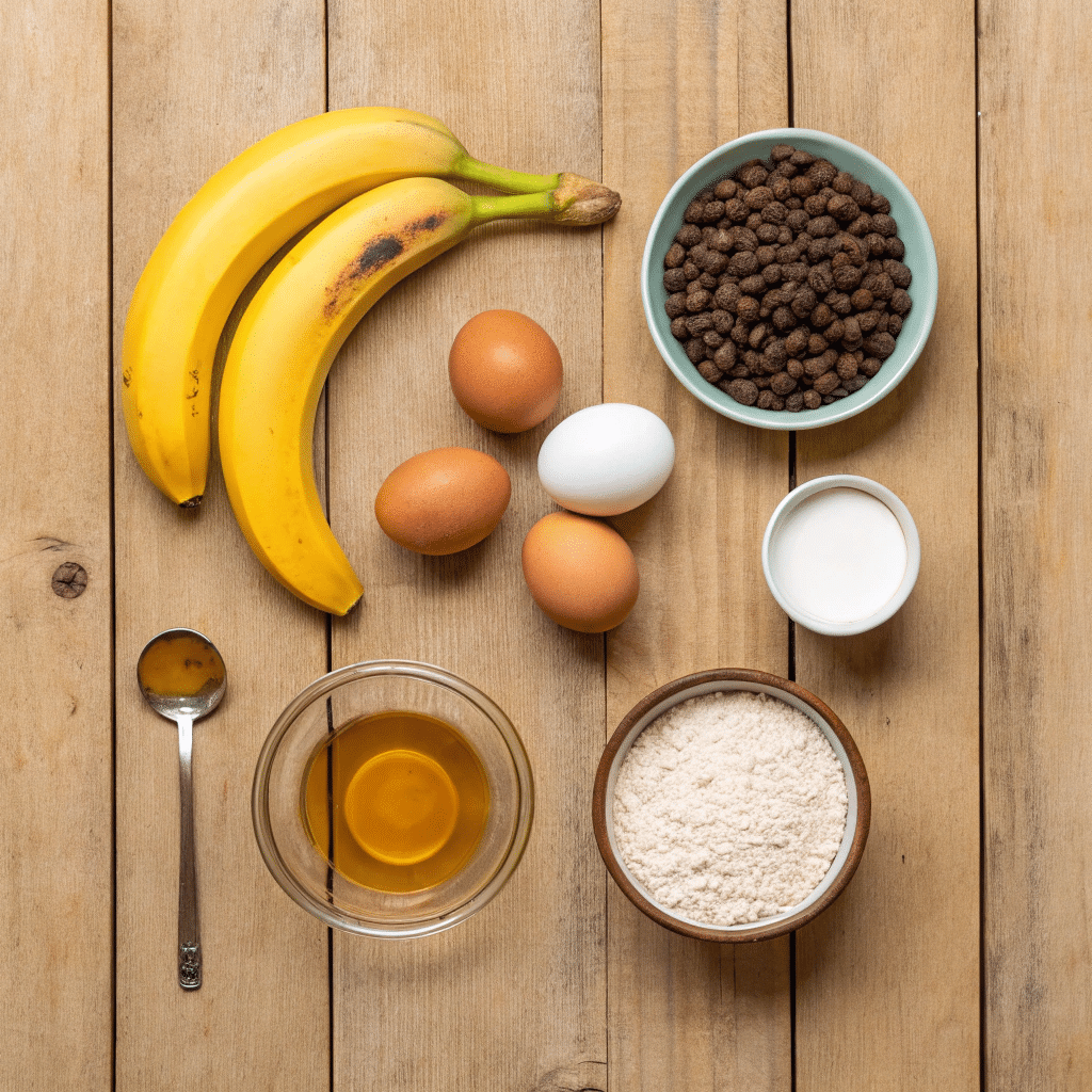 Easy Banana Bread Mini Muffins That Melt In Your Mouth A Flat Lay Of Ingredients For Banana Bread Mini Muffins, Including Ripe Bananas, Flour, Sugar, Eggs, Baking Soda, Cinnamon, And Vanilla.