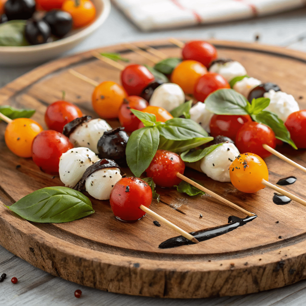 The Best Italian Potluck Recipes For A Crowd-Pleasing Feast Italian Antipasto Skewers With Mozzarella, Cherry Tomatoes, Olives, And Cured Meats.