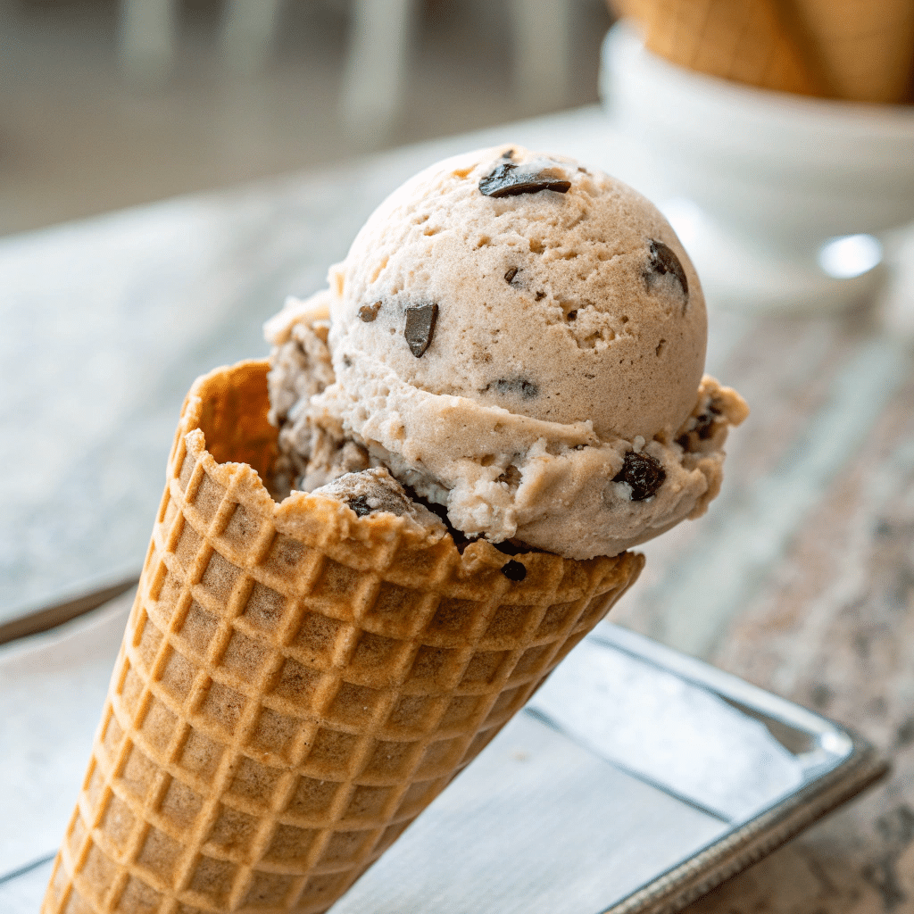 Ultimate Chocolate Chocolate Chip Ice Cream Recipe: Rich, Creamy &Amp; Irresistible A Scoop Of Chocolate Chocolate Chip Ice Cream On A Waffle Cone, Showcasing Its Rich Texture.